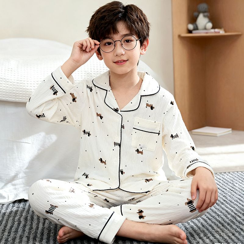 儿童卡通小狗云朵棉睡衣男童春季