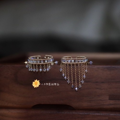 太阳原创 美国14K注金小众设计水晶流苏戒指女轻奢高级感独特复古
