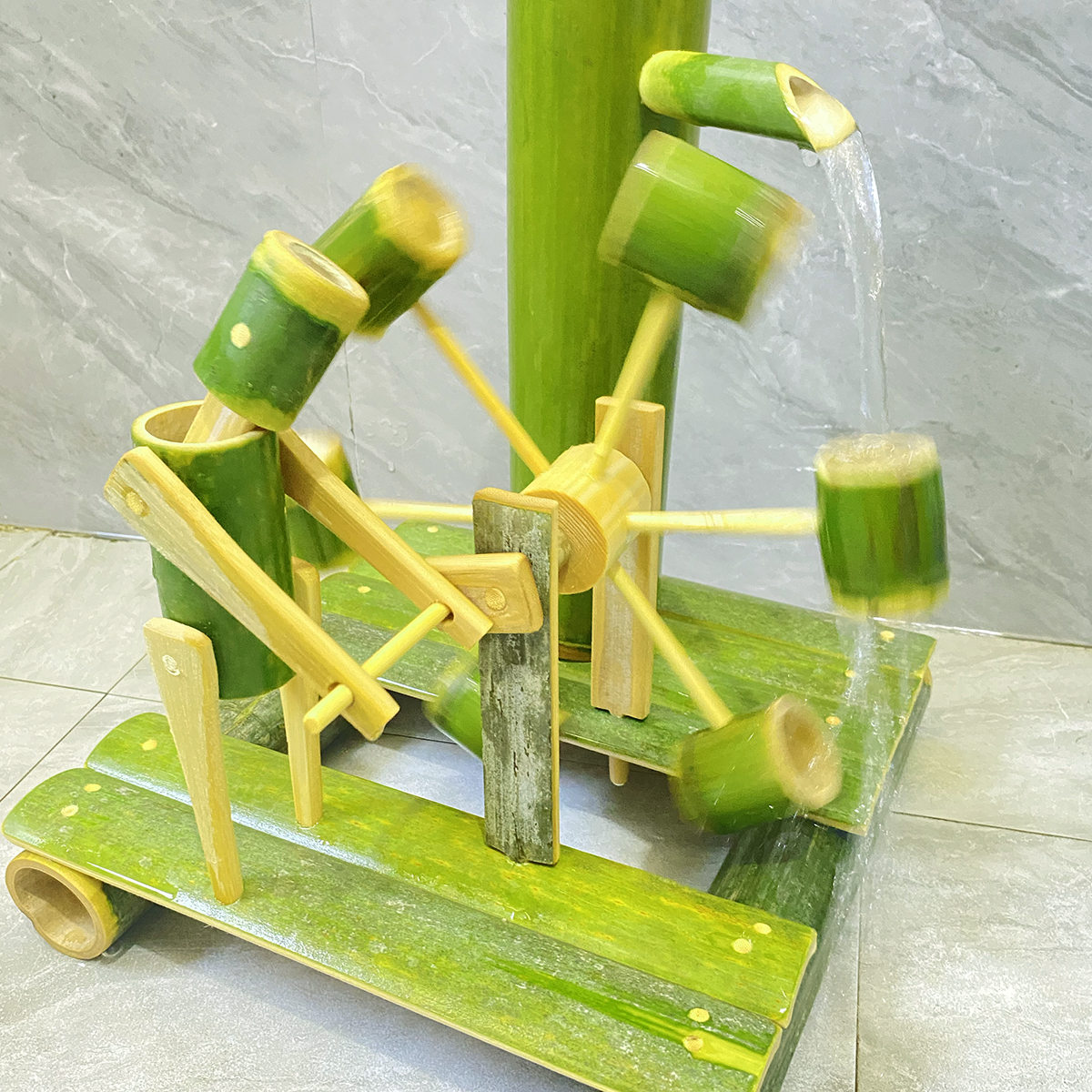 小竹人竹水车庭院流水缸造景传统农耕研学手工制作儿童戏水竹玩具