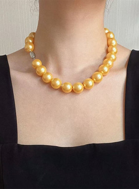 16MM大颗粒浓金珍珠项链个性夸张