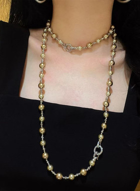 老钱风闪亮棕色不规则珍珠项链