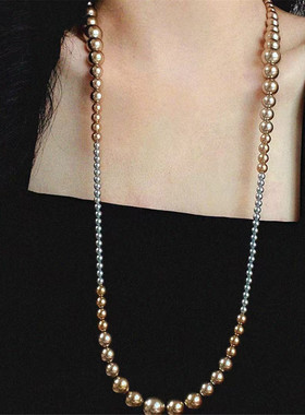 美拉德摩卡金棕铂金灰珍珠项链