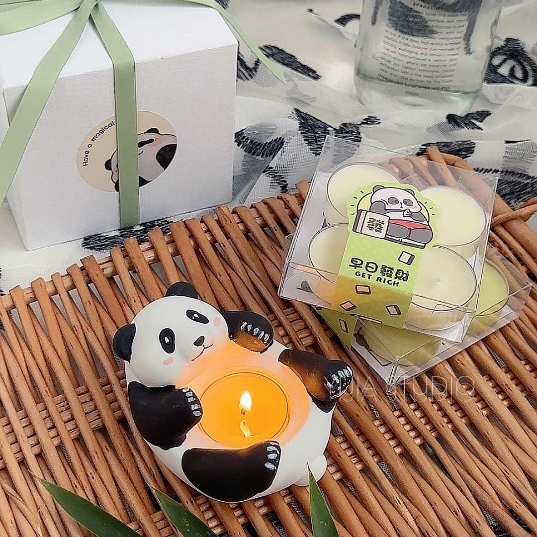 可爱熊猫烛台香薰蜡烛礼盒