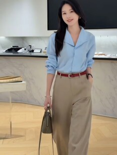 2026新款双层翻领衬衫女装单排扣宽松通勤高级感长袖衬衣潮流上衣