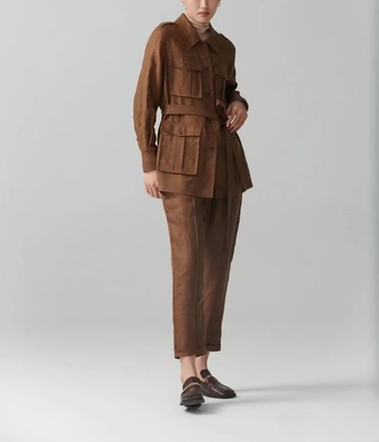 LP100%亚麻套装工装飞行服外套九分裤套装精致松弛复古腔调两件套