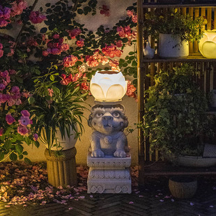 匠心坊阳台花园造景布置萌小狮花盆中式 饰摆件 庭院景观户外院子装