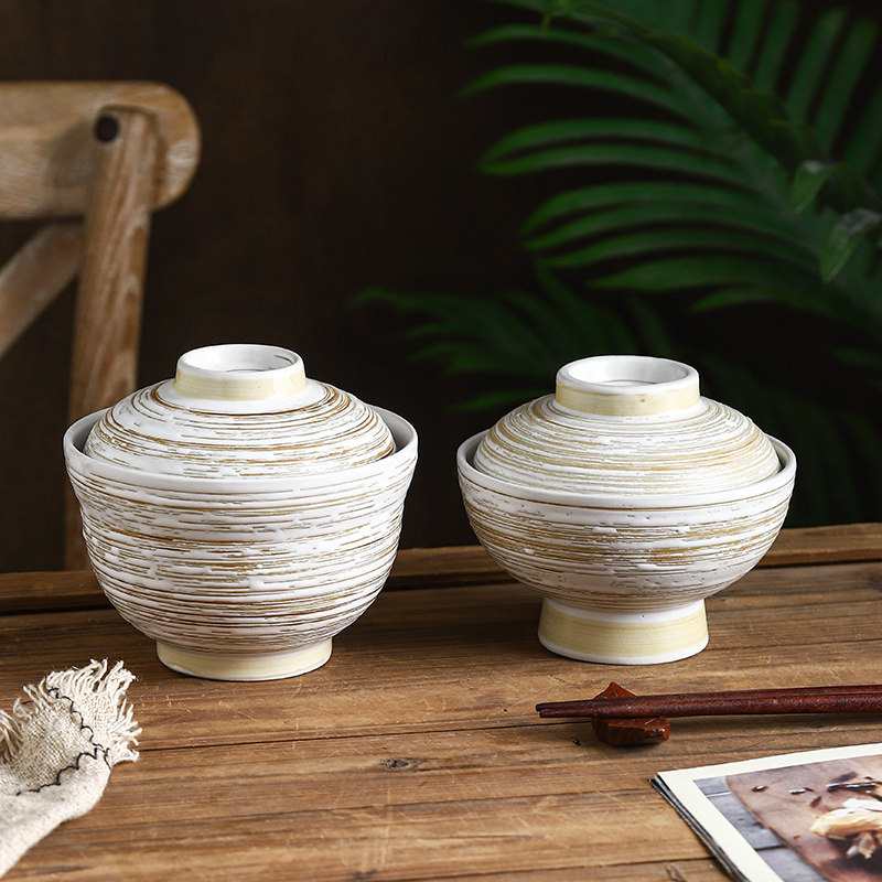 日式粗陶釉下彩炖盅酒店陶瓷鱼翅燕窝带盖碗高脚盅糖水甜品蒸蛋碗