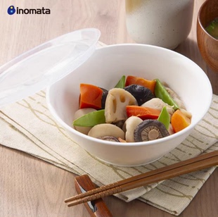 日本进口INOMATA食品级塑料碗带盖微波保鲜碗耐高温轻便饭碗家用