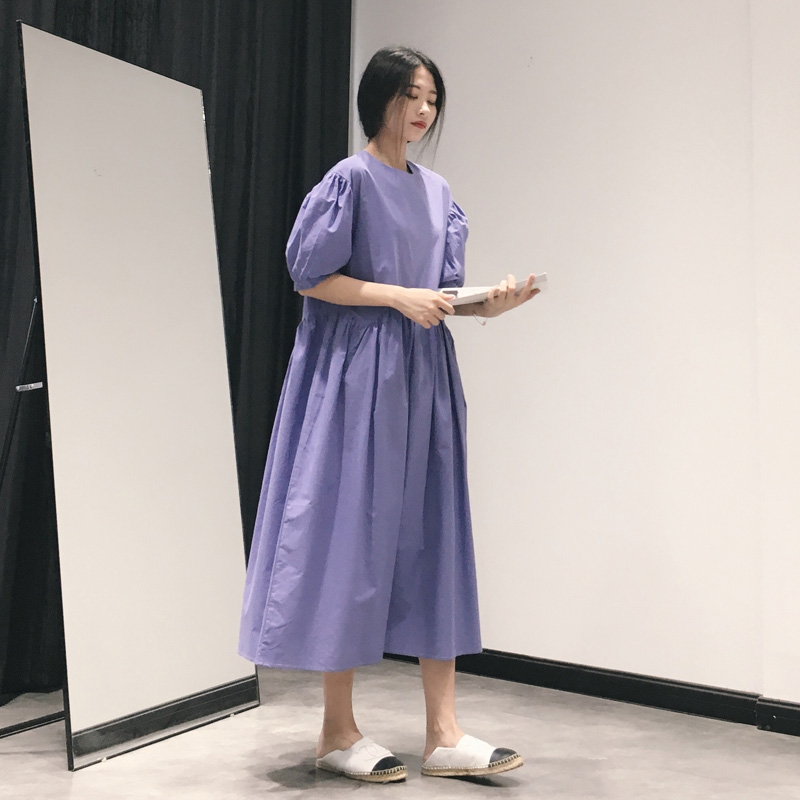 法式复古宫廷泡泡袖穿微胖裙子 高腰廓形宽松气质超火绝美连衣裙