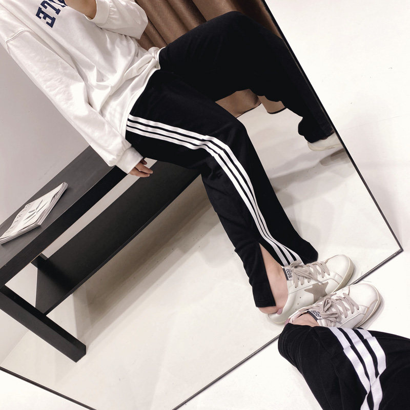 您好oo春季女装新款简约百搭潮牌阔腿裤开叉运动休闲毛圈棉长卫裤,女装/女士精品,卫裤,淘宝优惠券,粉丝福利购,淘宝优惠卷