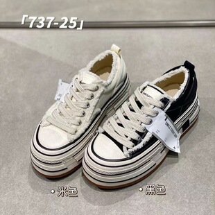 小个子增高擦色休闲板鞋 韩版 女2026春新款 IG莱熙妮厚底休闲帆布鞋