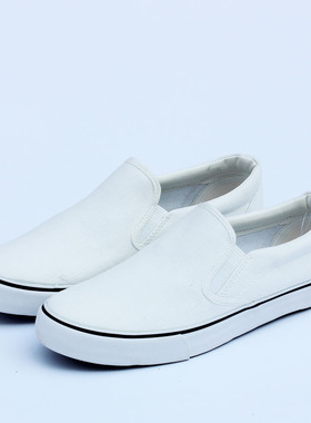 双星帆布鞋男女黑白色甲板鞋不系带一脚蹬防滑耐磨轻便透气工作鞋