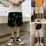 港风夏季男女小熊印花针织卫裤休闲五分短裤裤子7135-P35，男装休闲裤，电商B380（原B361）