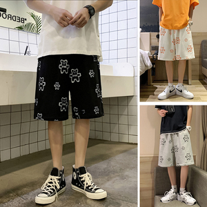 港风 夏季男女小熊印花针织卫裤休闲五分短裤裤子 7135-P35图片