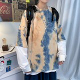 港风秋季男女士扎染圆领长袖假两件套头卫衣7026，男装卫衣，电商B380（原B361）