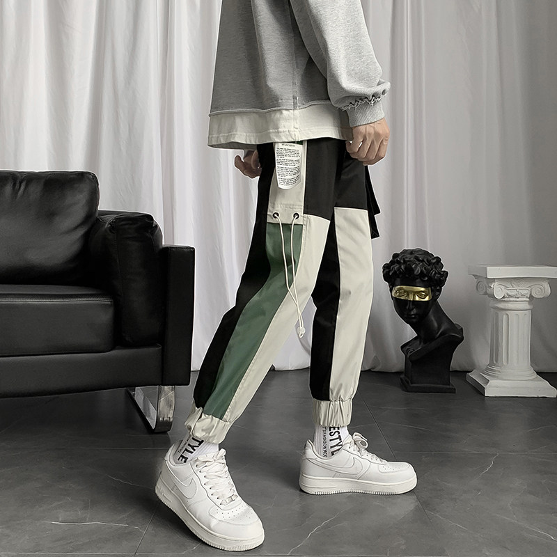 港风秋季男女休闲裤拼色九分束脚裤子潮男7006,男装休闲裤,电商B380（原B361）