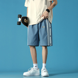 蓝底夏季男士休闲五分短裤个性撞色宽松裤子7130-P35，男装休闲裤，电商B380（原B361）