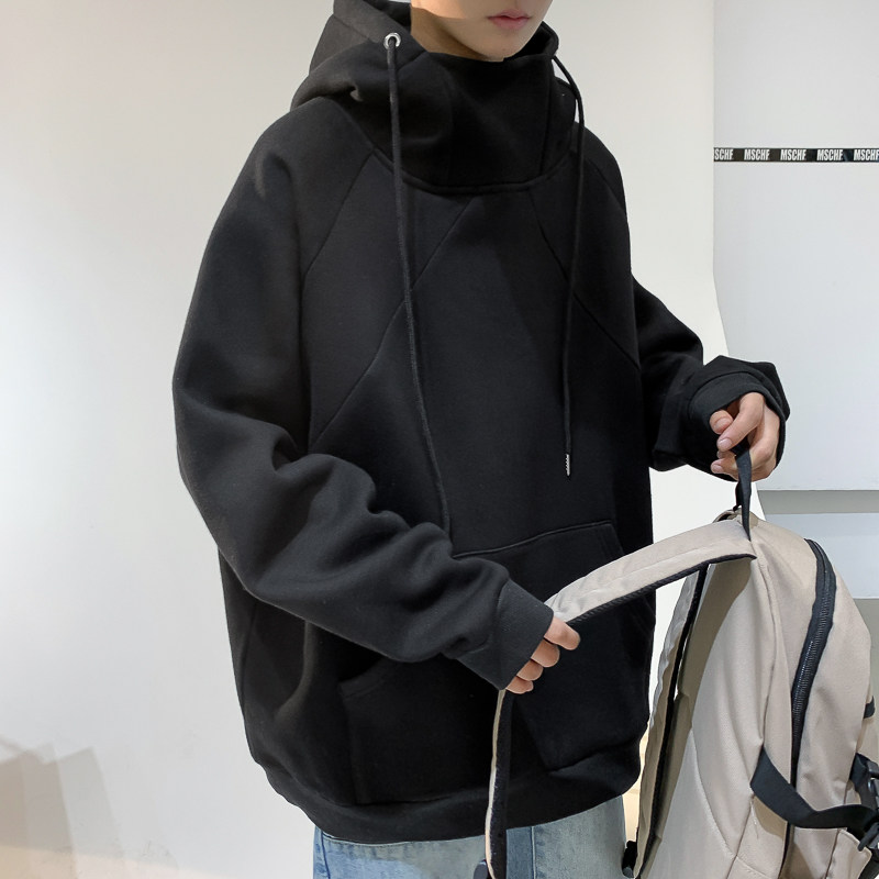 港风秋季新男女纯色高领连帽卫衣宽松针织衫外套7018,男装卫衣,电商B380（原B361）