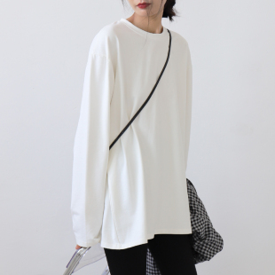 CHICCLO 叠穿白t恤女百搭中长款 上衣打底衫 通勤简约纯色宽松长袖