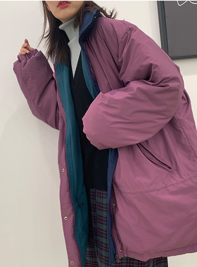 两面穿羽绒服女中长款2025冬季新款宽松加厚保暖立领羽绒工装外套