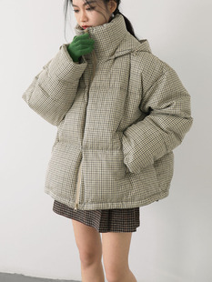 CHICCLO 格纹白鸭绒羽绒服外套女立领2025冬季新款加厚保暖面包服