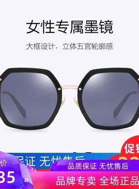 花雨伞2022太阳镜女潮出街开车墨镜透明多边形方框眼镜黑AP11764