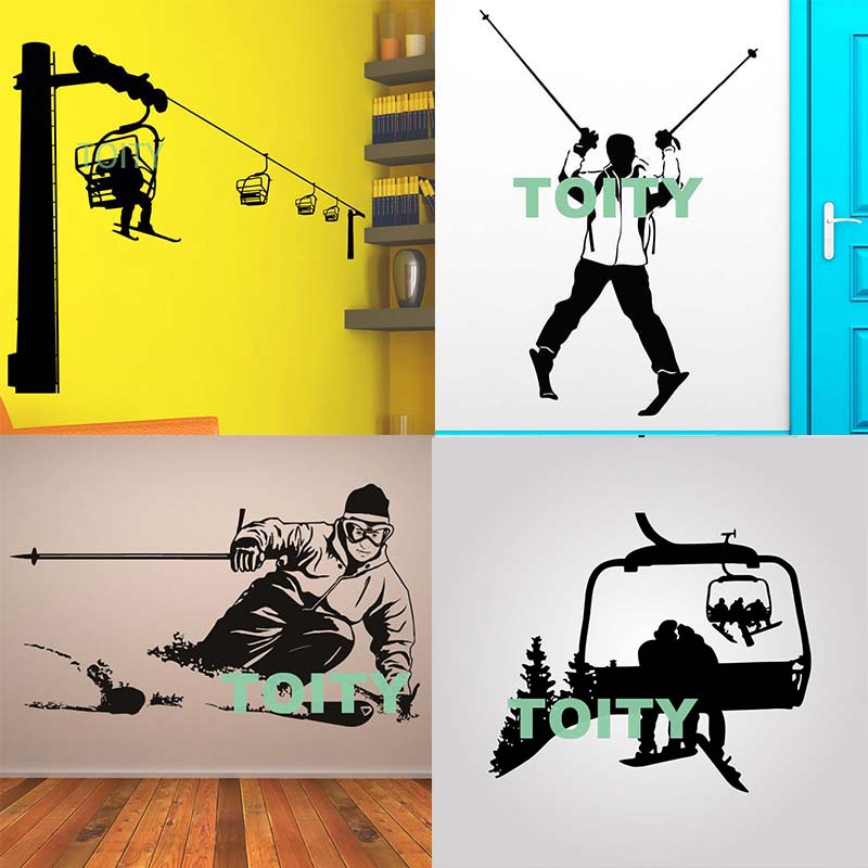 缆车双板滑雪高山skiing装饰贴纸