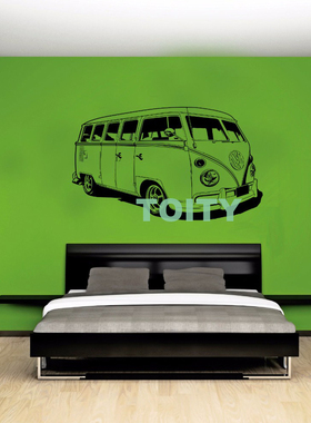 大众野营房车贴画店铺背景墙装饰贴纸VW Camper Van 4S销售店墙贴
