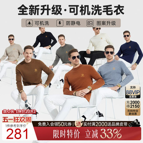 【可机洗防缩水】RaidyBoer/雷迪波尔男羊毛刺绣logo图案毛衣5010 - 封面