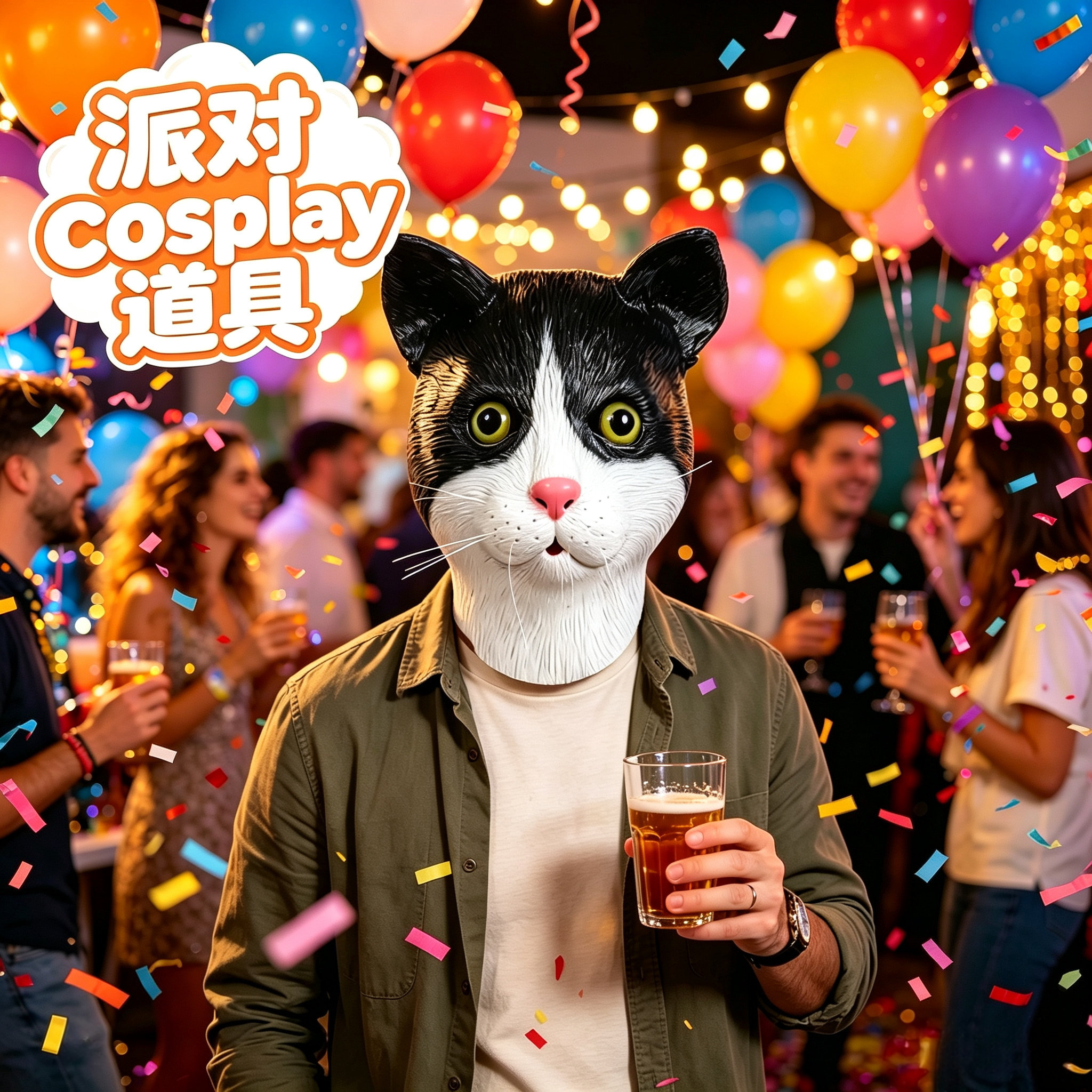 仿真可爱猫咪乳胶面具 万圣节 cosplay 化妆舞会派对搞笑头套道具