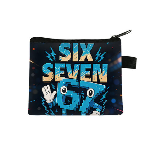 像素风SIX SEVEN数字67印花零钱包 通学生拉链硬币便携收纳包卡包