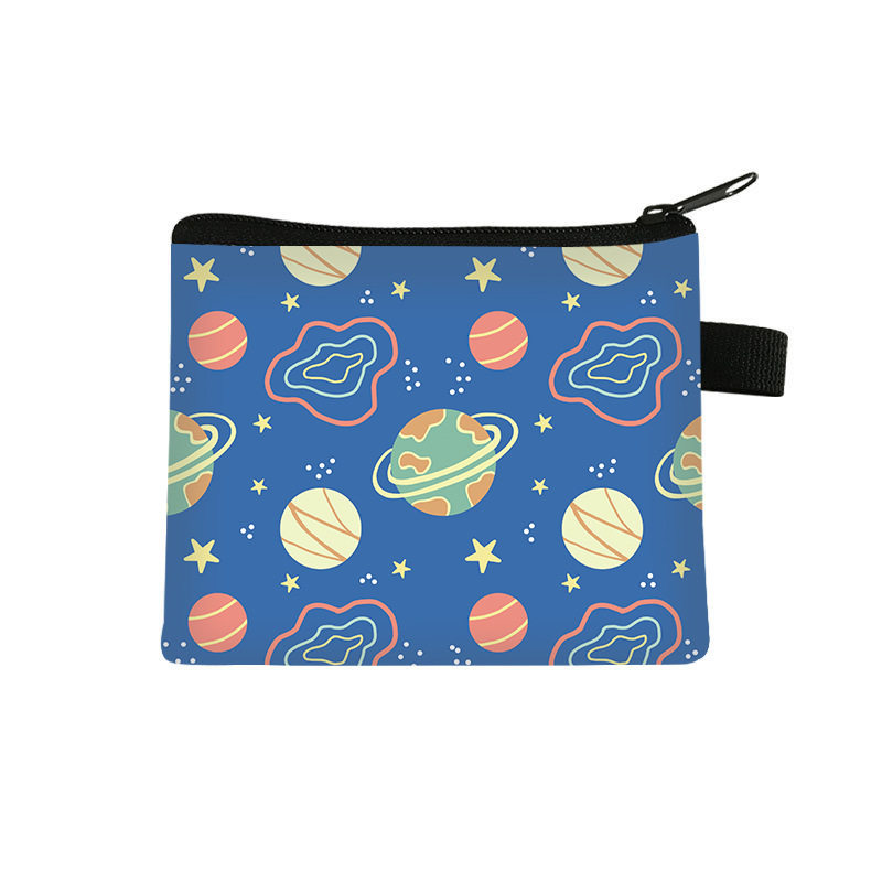 新款太空星球儿童零钱包男女学生印花卡包便携式时尚包钥匙收纳包
