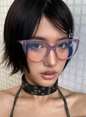 【亚洲眼镜公司】90s复古时髦猫眼平光镜男女显脸小素颜凹造型
