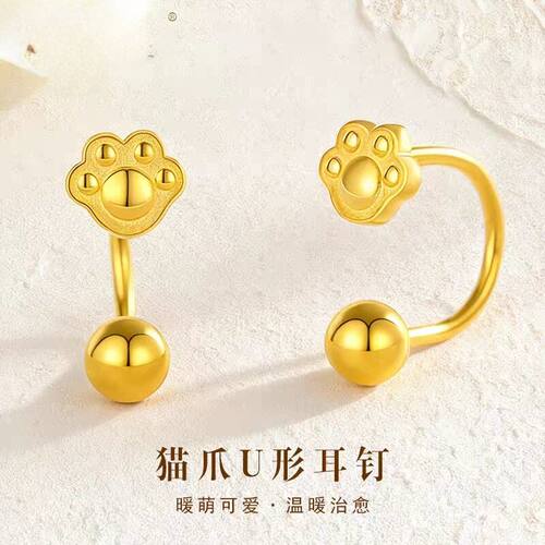 18k金猫爪耳钉女小众设计感高级轻奢气质百搭耳环新款爆款耳饰