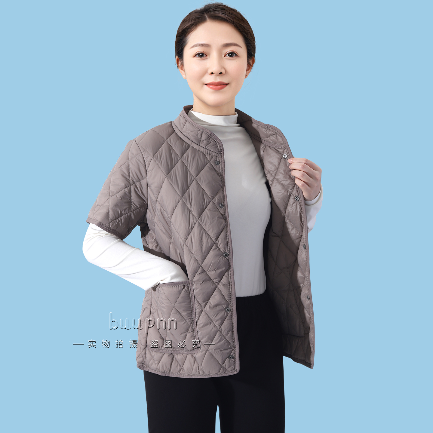 五分袖立领棉服短外套