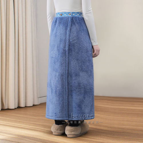 一片式珊瑚绒保暖半身围裙