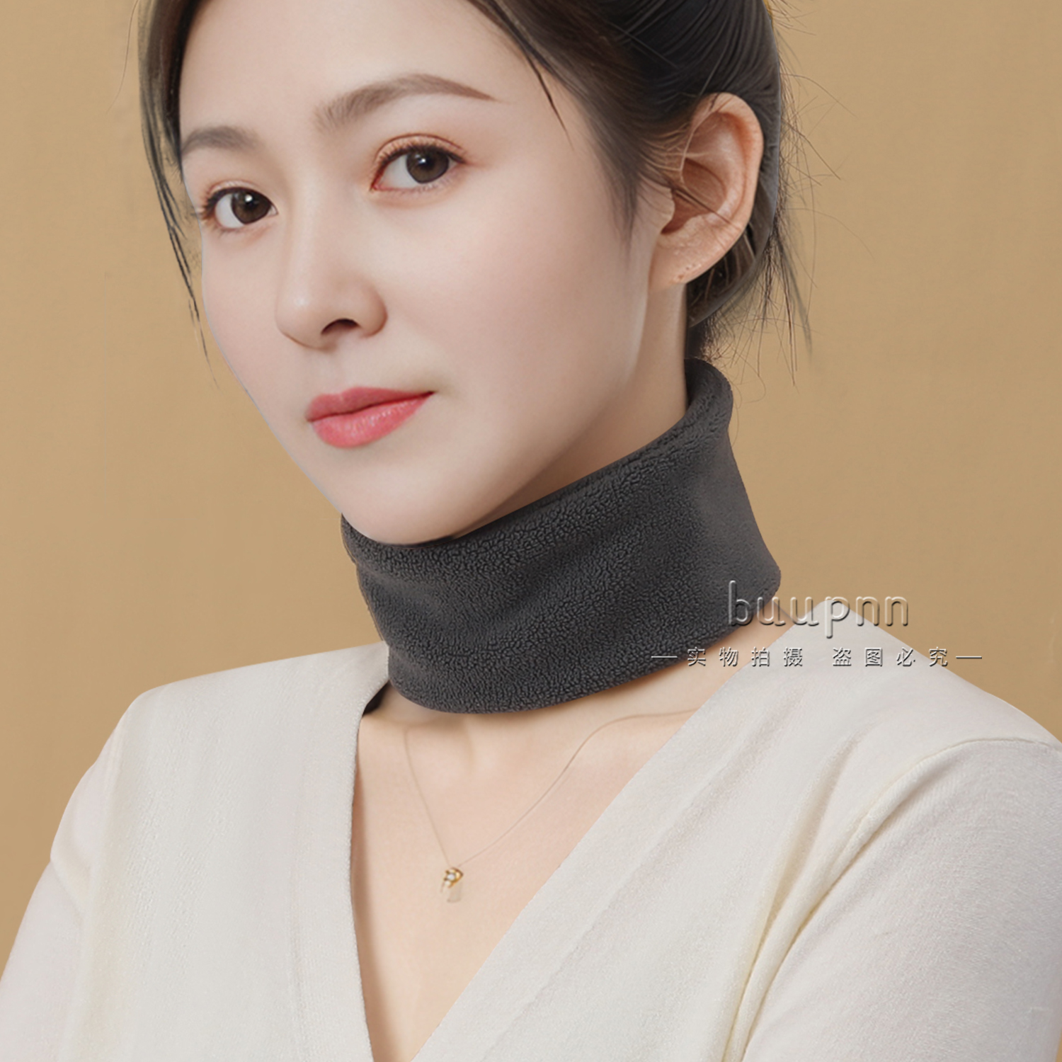 秋冬加绒女士保暖带纽扣脖套