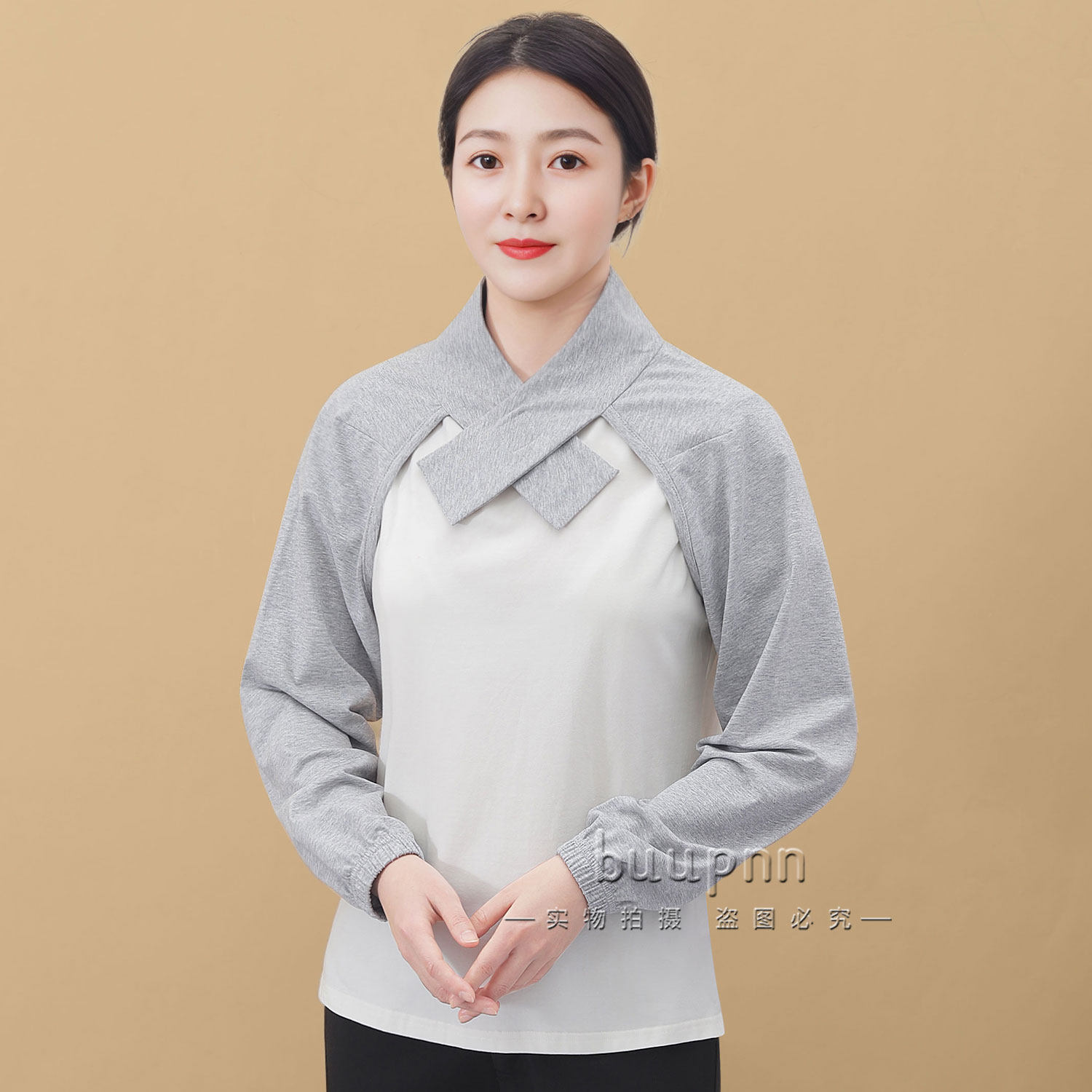 宽松加长防晒袖套女空调房防风护颈薄款棉质护肩带袖子披肩