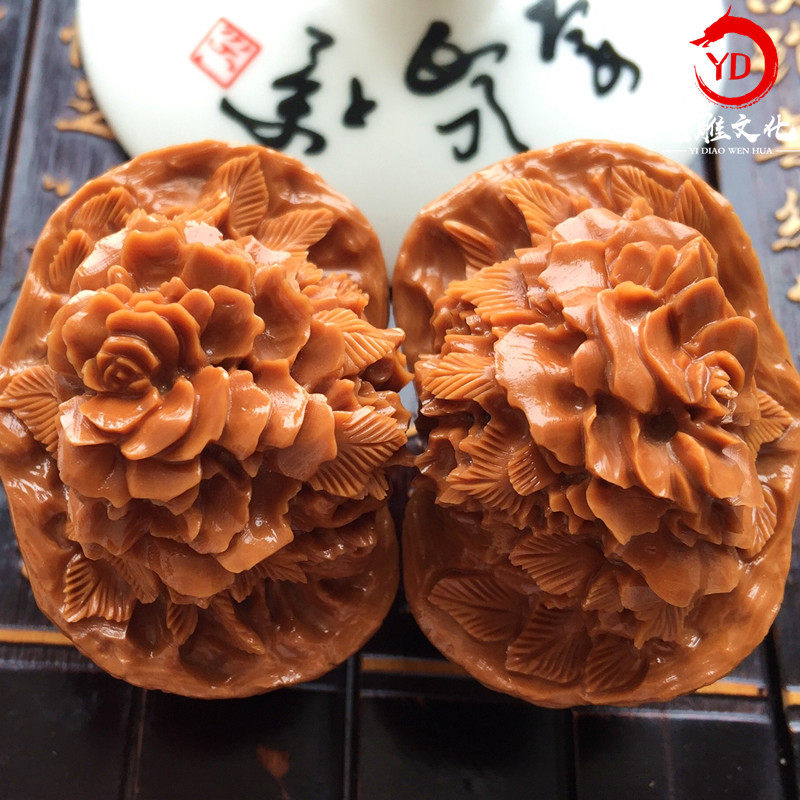 文玩核桃雕刻花开富贵纯手工 狮子头四座楼王勇官帽手把玩手玩核