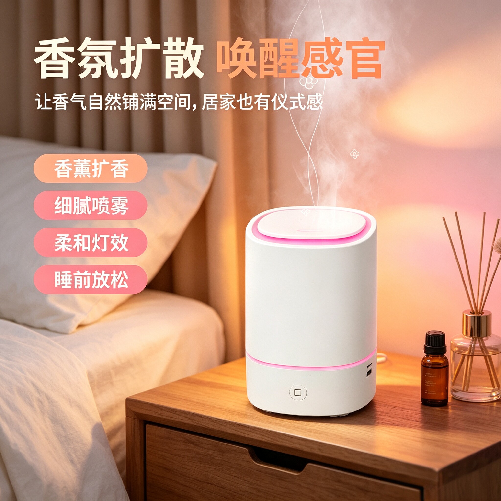 桌面七彩超声波加湿净化香薰机
