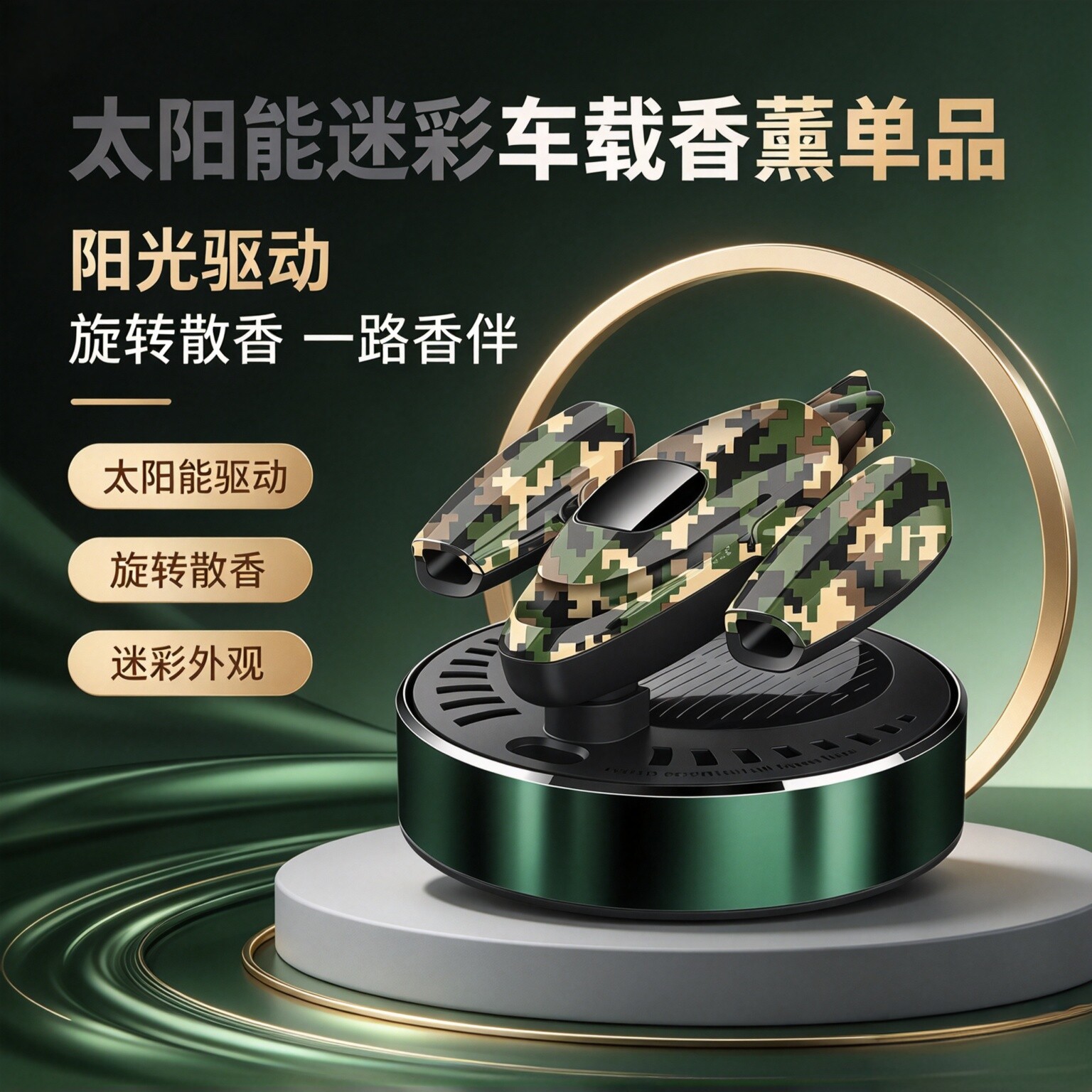 太阳能旋转车载香薰发光摆件