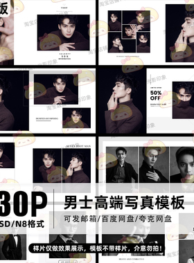 男士高端写真相册psd模板n8方版男生个人艺术照相册排版2025新款