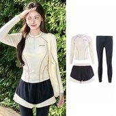 三件套显瘦学生冲浪保守海边平角游泳装 长裤 游泳衣女分体长袖 新款