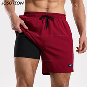 男双层防尴尬速干宽松男士 休闲沙滩裤 游泳装 泳裤 备水上乐园游泳裤