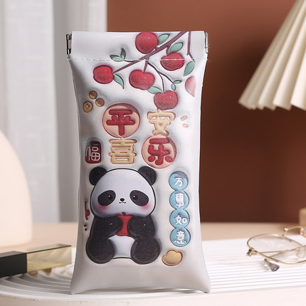 可爱小熊猫眼镜袋抗压女随身携带加厚便携磁吸自动闭合弹片眼镜盒
