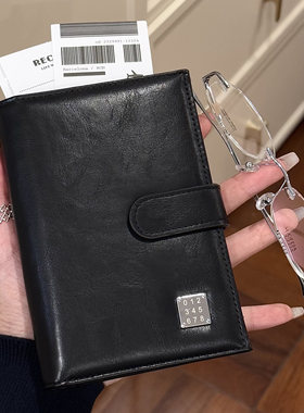 复古油皮护照包证件包多功能旅行护照夹黑色金属扣钱包