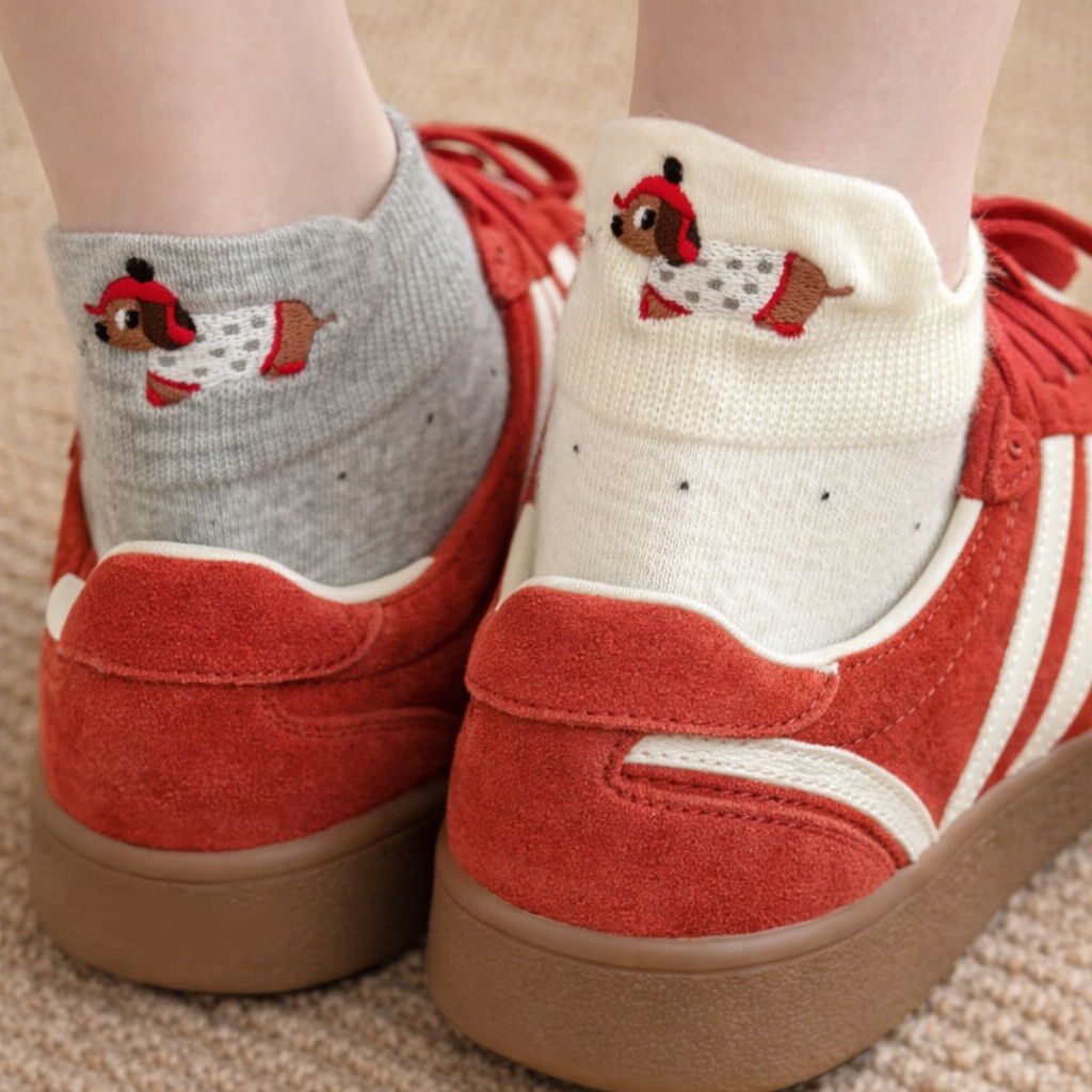 艺术生设计款小狗袜子女生春夏季新款纯棉短袜薄款短筒低帮巨可爱