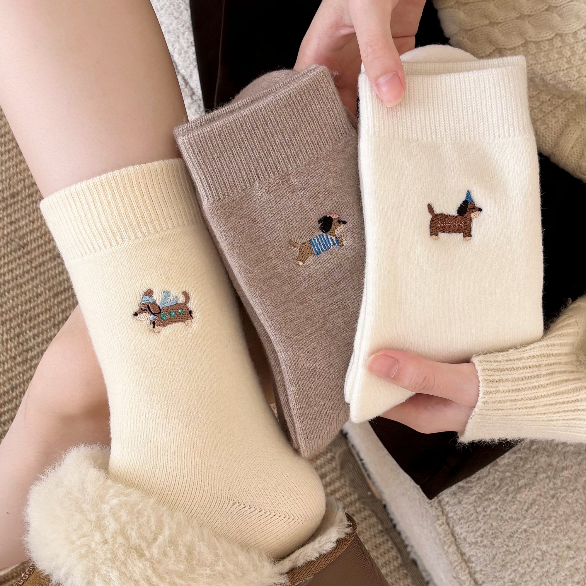 【怕冷星人速囤！】小狗羊毛袜