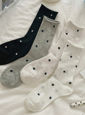 灰色袜子女波点配凉鞋洞洞鞋月子夏天芭蕾风卷边韩版ins春秋新款