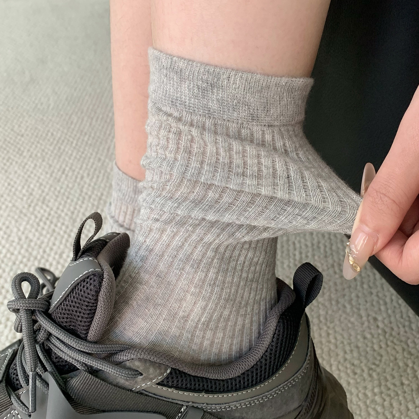 灰色袜子女镂空网眼透气堆堆袜纯棉无骨配老爹鞋运动春秋薄款秋天,女士内衣/男士内衣/家居服,中筒袜,淘宝优惠券,粉丝福利购,淘宝优惠卷